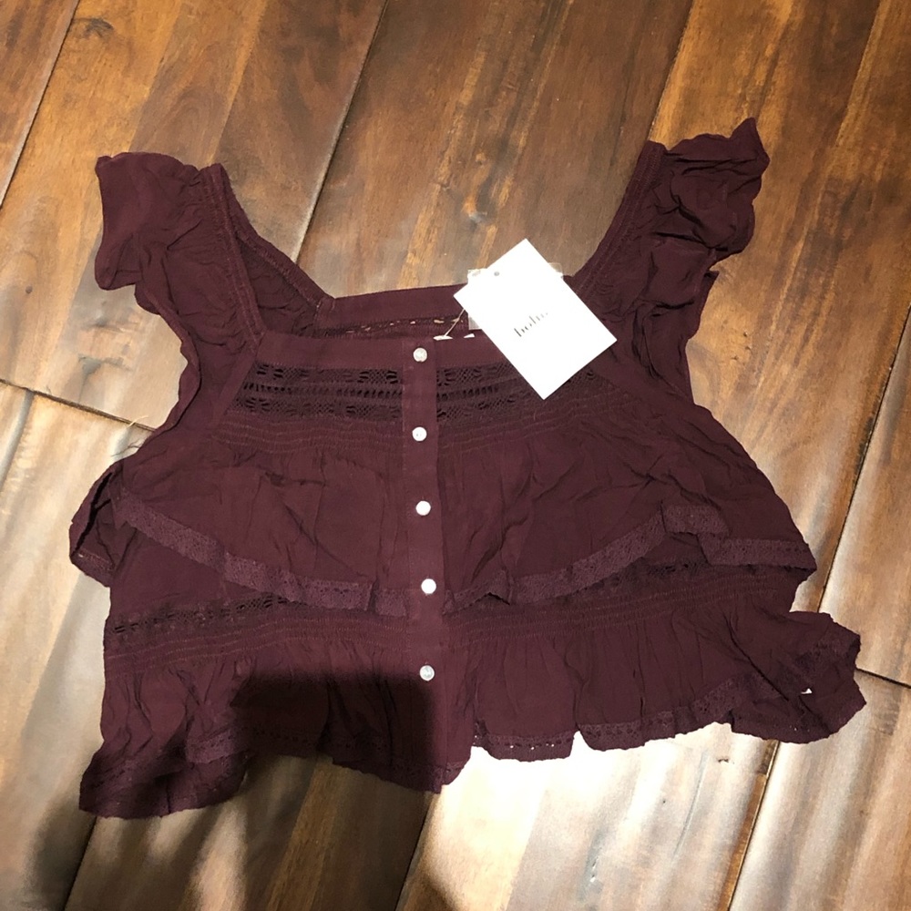 Free people/ bohme burgendy maroon ruffle tee